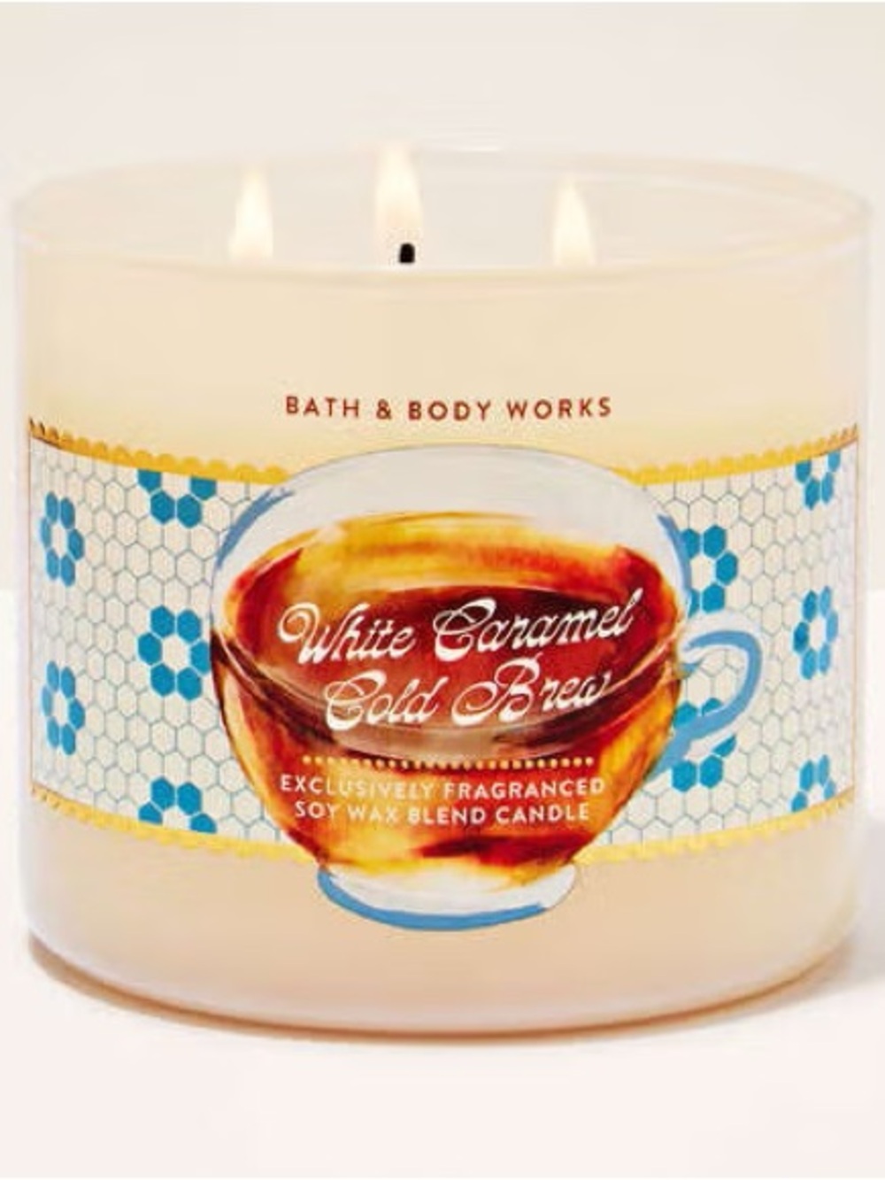 Bath & Body Works White Caramel Cold Brew 3-Wick Candle - Cream, Blue